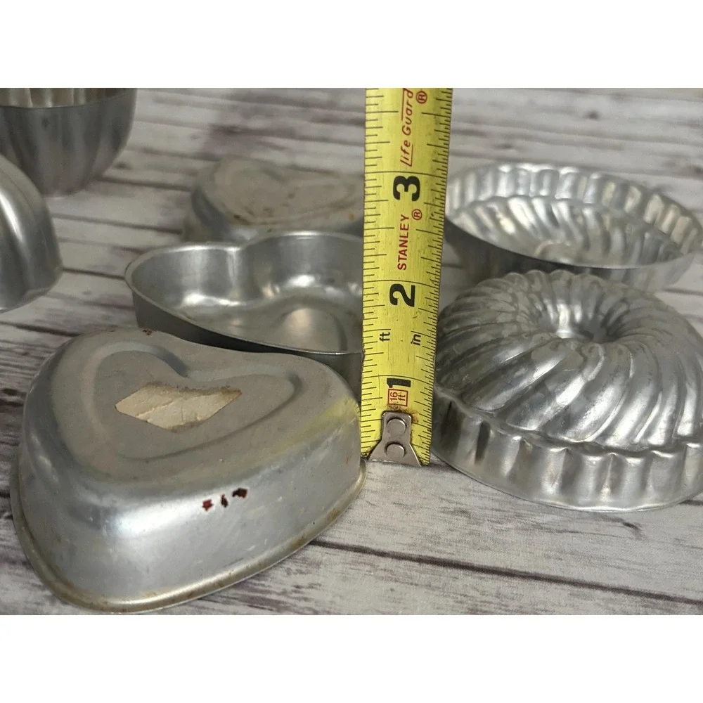 Vintage Lot of 8 Aluminum Silver Metal Jello Individual Dessert Molds Decor